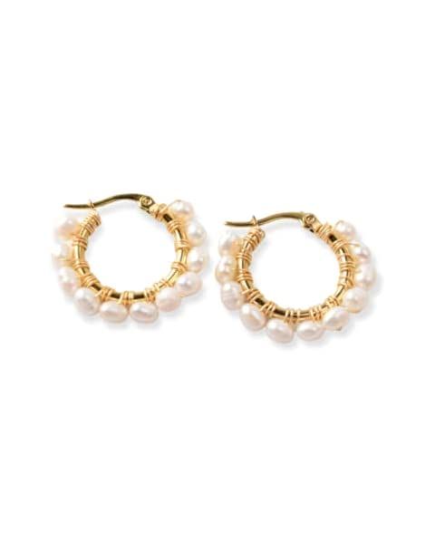 Pearl Gold Hoop Earrings for Women, 14K Plated Gold Hoop Earrings Lightweight Faux Pearl Earrings... | Amazon (US)