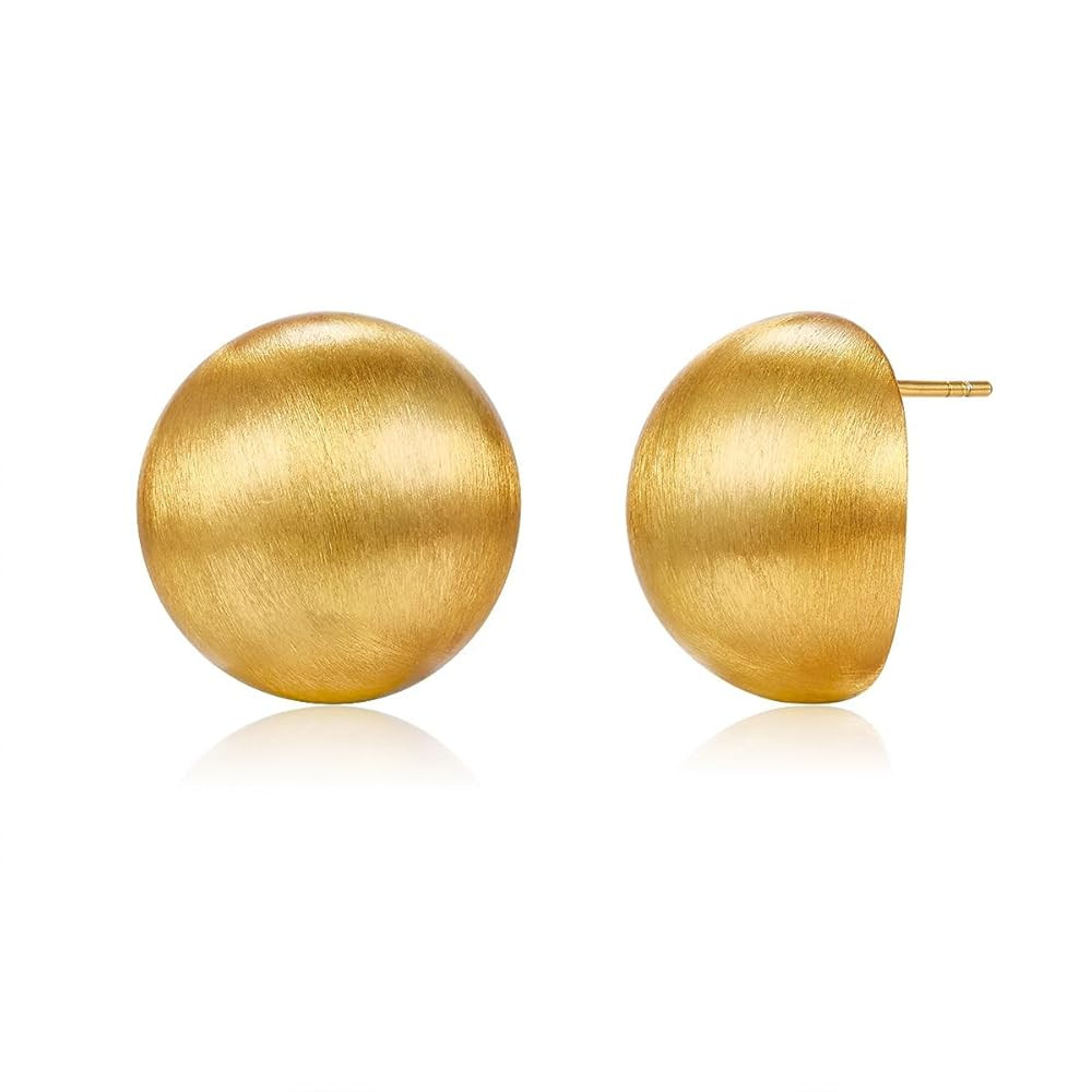 Stud Earrings for Women Half-ball Mattle Gold Sliver Studs Gold Brushed Button Earrings for Women... | Amazon (US)