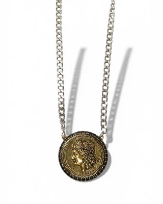 Year of Chic Medallion Onyx Crystal Two Tone 316L Stainelss Steel Necklace | KC Chic Designs