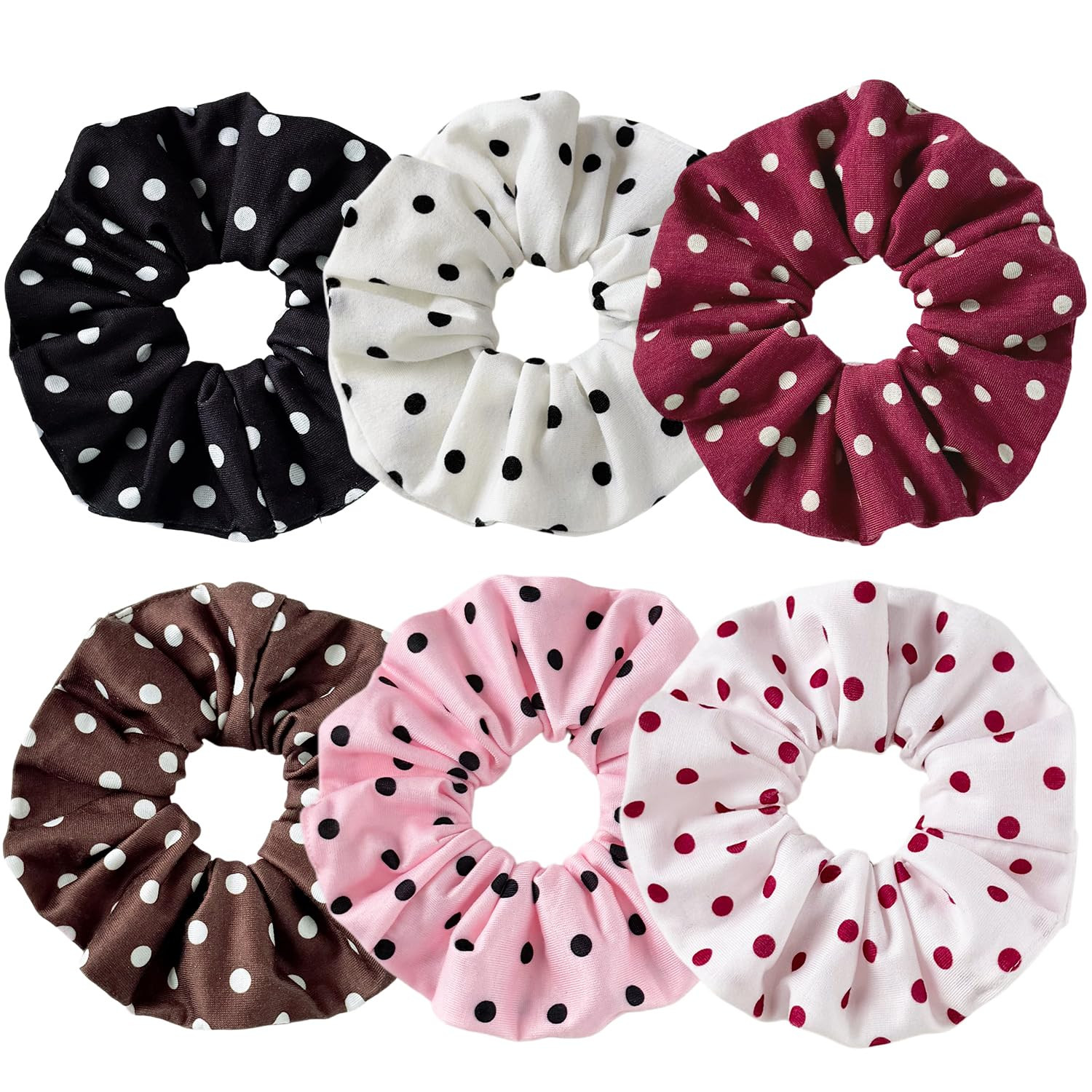 6PCS Polka Dot Large Scrunchies for Women - Elastic Bands Ponytail Holders | Amazon (US)