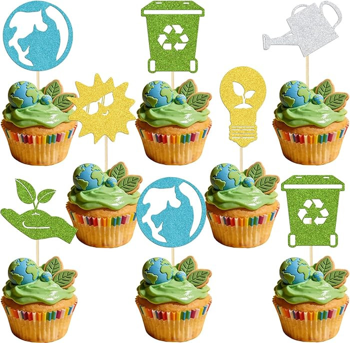 24 Pcs Earth Day Cupcake Toppers - Earth Day Decorations, Environmental Protection Party Decorati... | Amazon (US)