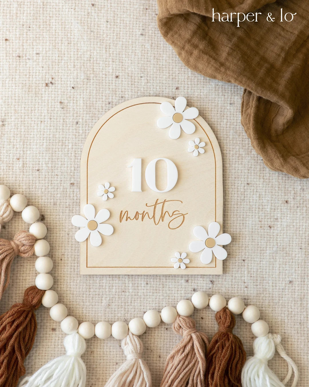 Wooden Daisy Flower Arched Milestone Cards Custom Name Set Monthly Milestone Markers Boho Interch... | Etsy (US)