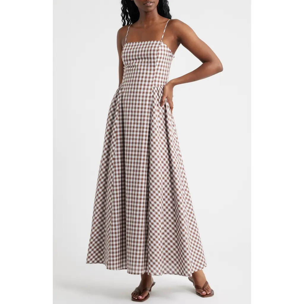 Lucy Paris Kalley Sleeveless Cotton Maxi Dress in Brown at Nordstrom, Size X-Small | Nordstrom