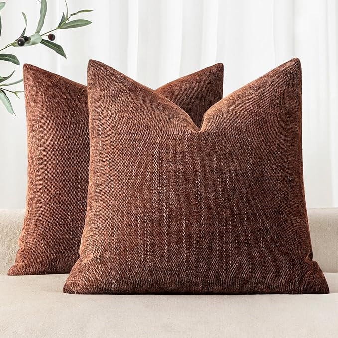 MIULEE Textured Couch Pillow Covers 20x20 Inch Pack of 2,Red Taupe Soft Thick Solid Decorative Ch... | Amazon (US)