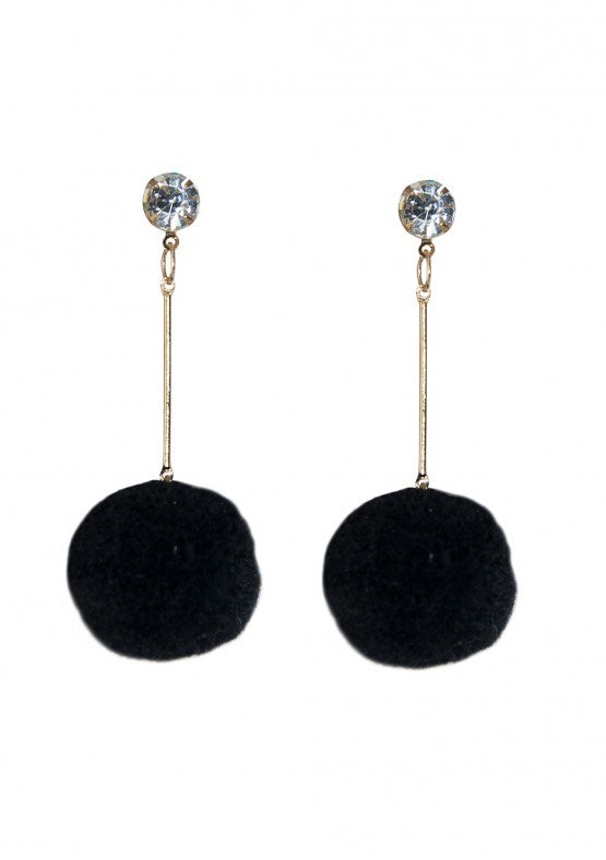 Iris Black Pom Pom Drop Earrings | Missy Empire (UK)