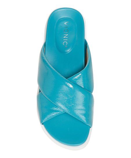 Vionic Lake Blue Crinkle Vesta Patent Leather Sandal - Women | Zulily
