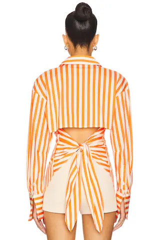 SIMONMILLER Loch Poplin Button Up in Coral Cabana Stripe from Revolve.com | Revolve Clothing (Global)