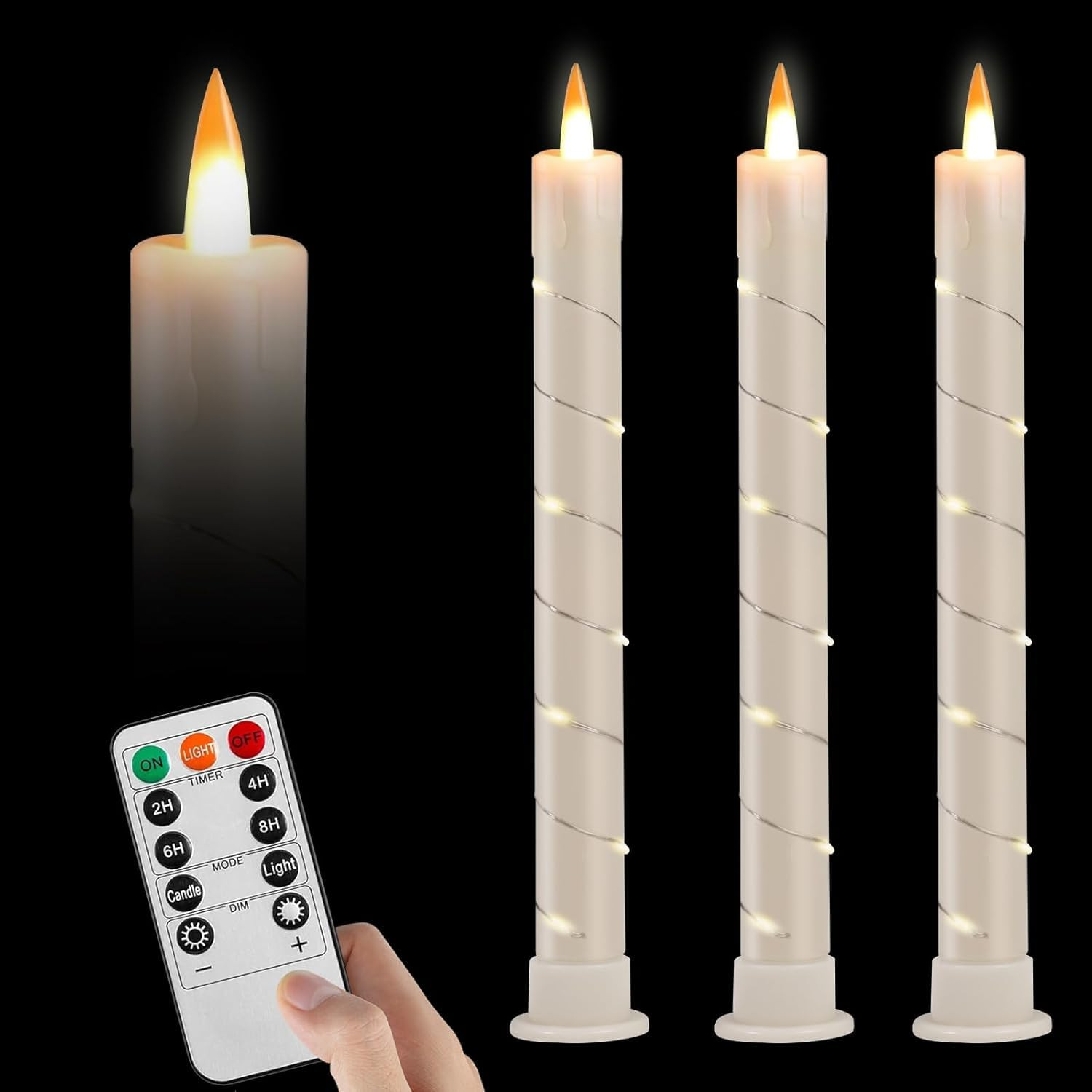 3pcs Flameless Taper Candle with Remote, Battery Powered, Timer, 3 Ivory ABS Candlesticks, 11 Min... | Amazon (US)