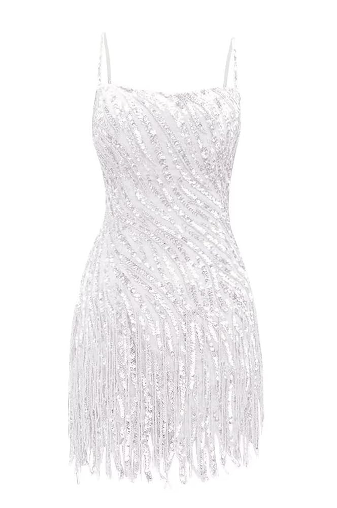 Sparkly Sequin Homecoming Dresses Spaghetti Straps Tight Short Cocktail Party Dress with Tassels ... | Amazon (US)