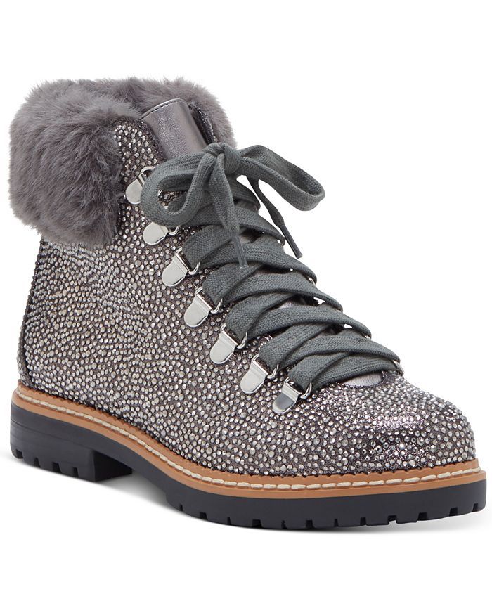 INC International Concepts Women's Pravale Lace-Up Lug Sole Hiker Bling Booties, Created for Macy... | Macys (US)