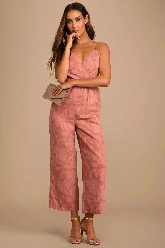 Days of Beauty Rusty Rose Burnout Floral Surplice Jumpsuit | Lulus (US)