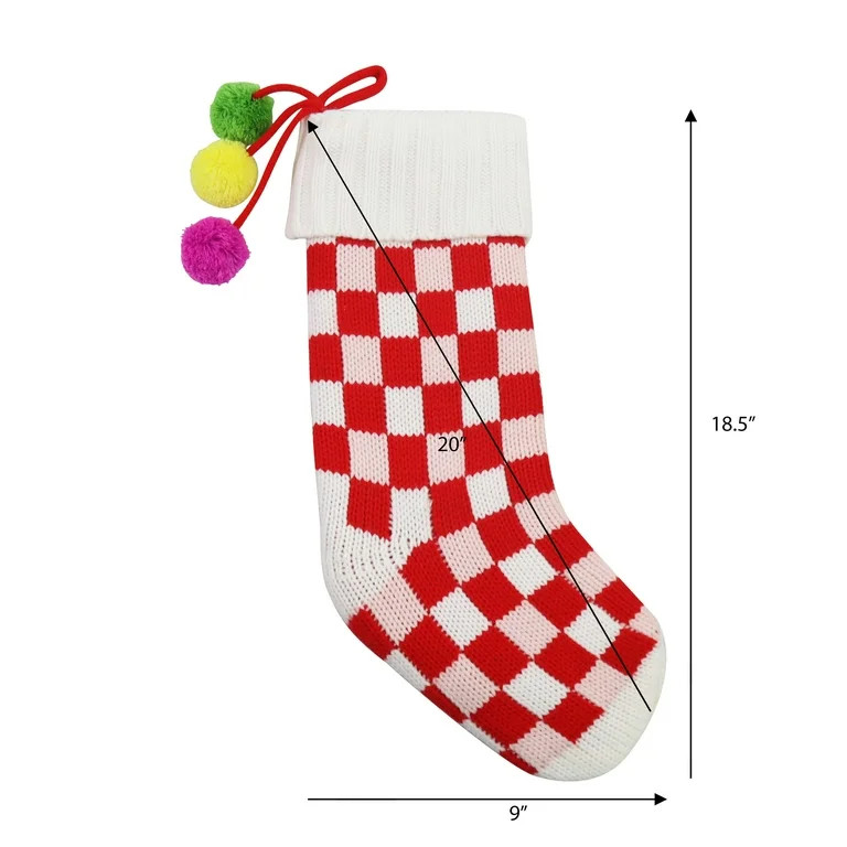 Red & White Check Knitted Christmas Stocking, 18.5 in, by Holiday Time - Walmart.com | Walmart (US)