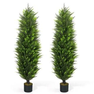 CAPHAUS 5 ft. Green Artificial Cedar Tree, Natural Faux Plants for Outside Planter with Dried Mos... | The Home Depot