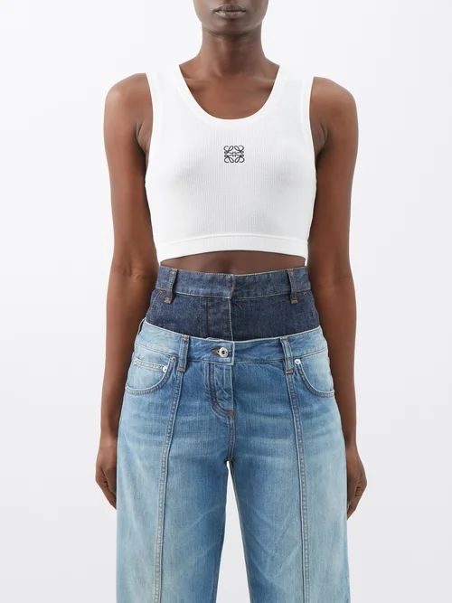 Loewe - Anagram-embroidered Cropped Jersey Tank Top - Womens - White | Matches (US)