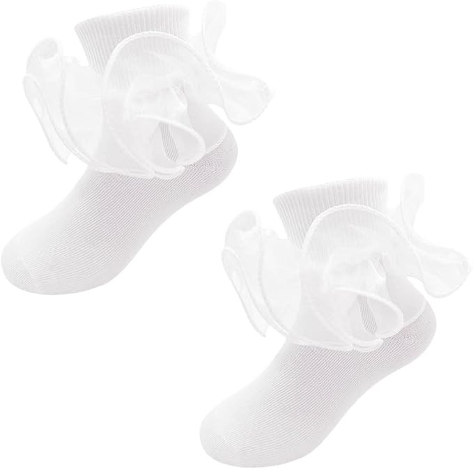 2 Pairs Girls Ruffle Socks Double Lace Frilly Dress Socks White Lace Princess Socks for Toddler L... | Amazon (US)