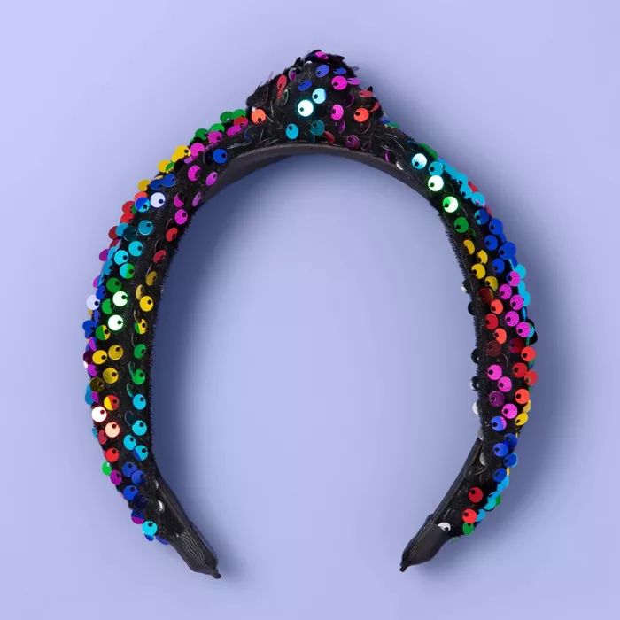Girls' Velvet Knot Headband with Rainbow Sequins - More Than Magic™ Black | Target