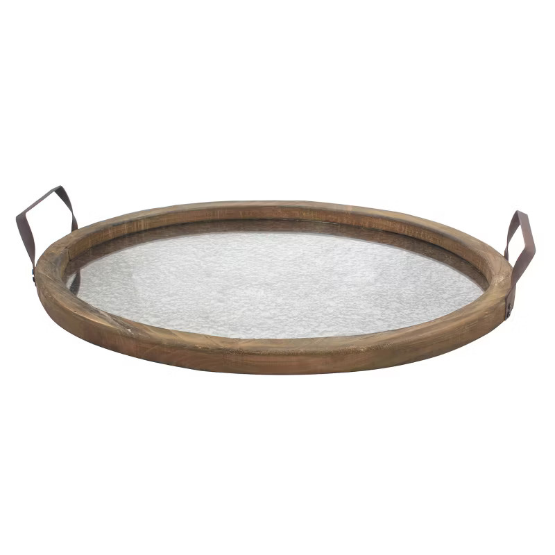 Oval Rustic Wooden Tray with Distressed Mirror - Stonebriar | Target