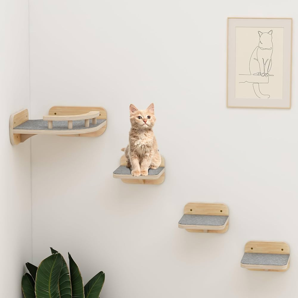 Megidok Cat Wall Furniture Corner Climbing Shelf Perches, Cat Bed Wall Mounted with 3 Wide Steps,... | Amazon (US)