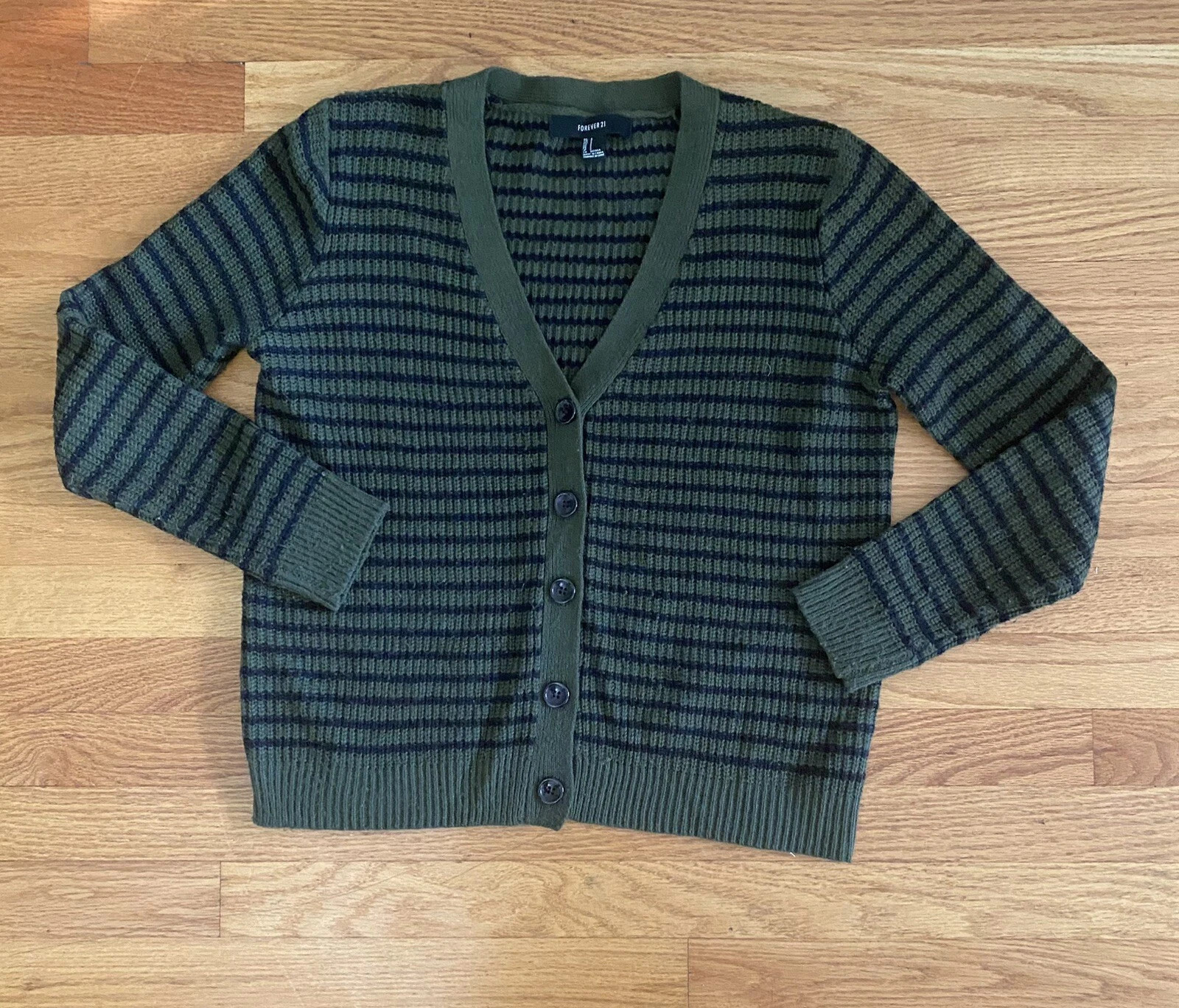 Forever 21 Cardigan Women’s Small Green Blue Striped Button Closure V neck | eBay US