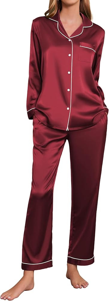Ekouaer Silk Satin Pajamas Women's Long Sleeve Pj Set Soft Button Down 2 Piece Sleepwear Loungewe... | Amazon (US)