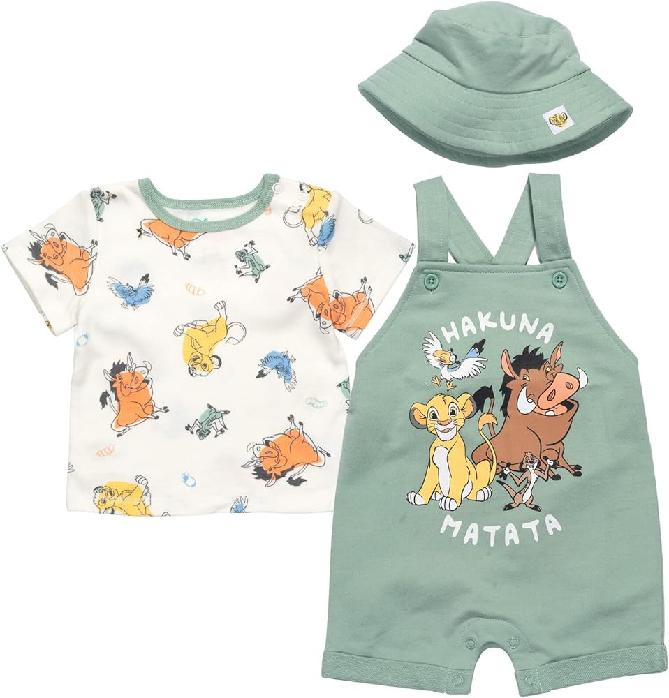 Disney Mickey Mouse Baby French Terry Short Overalls T-Shirt and Hat 3 Piece Outfit Set Newborn t... | Amazon (US)