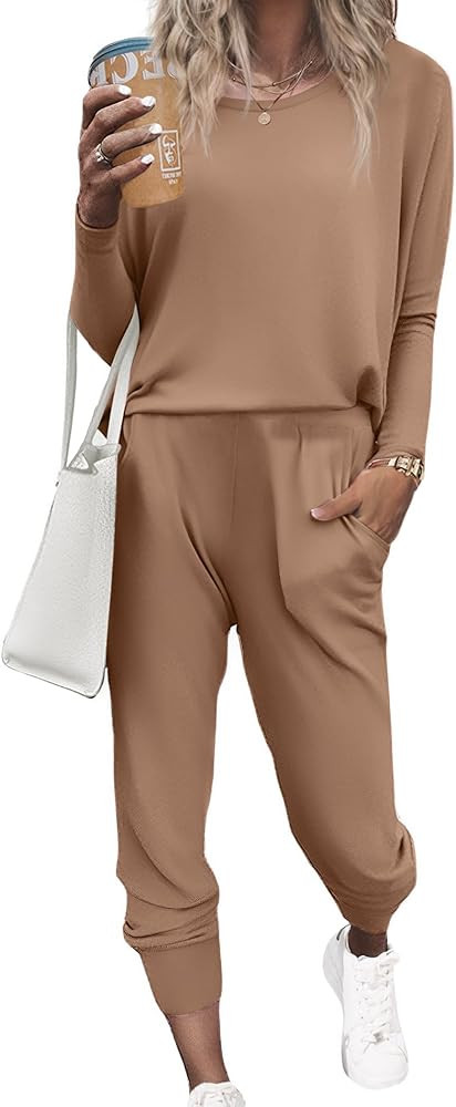Ekouaer Women's Pajama Sets Casual 2Pcs Lounge Sets Long Sleeve Pullover Tops Long Joggers Pants ... | Amazon (US)