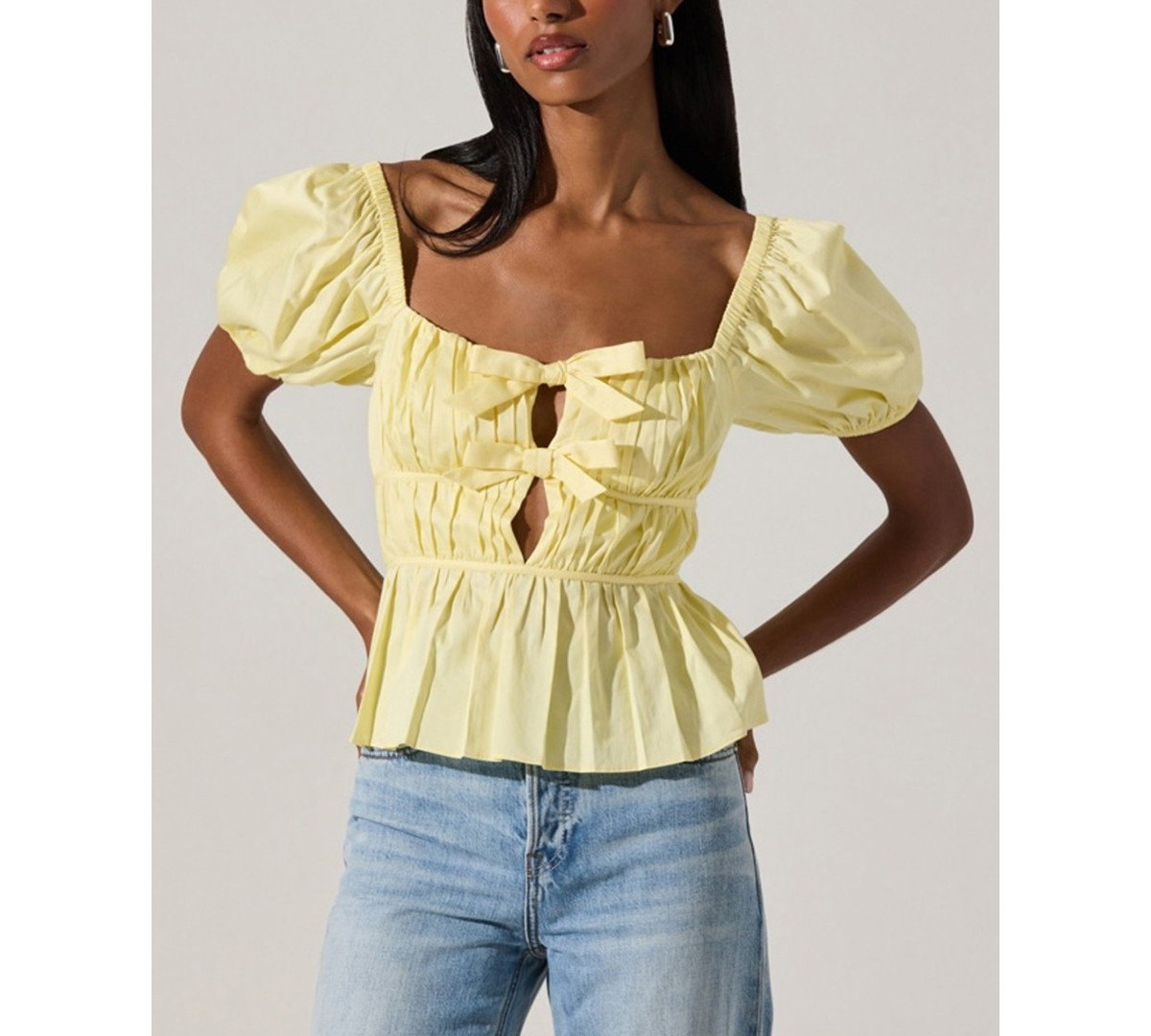 Astr the Label Women's Smocked Bow-Front Top - Butter Yellow | Macy's