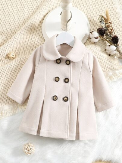 Baby Double Breasted Fold Pleated Peter Pan Collar Coat | SHEIN