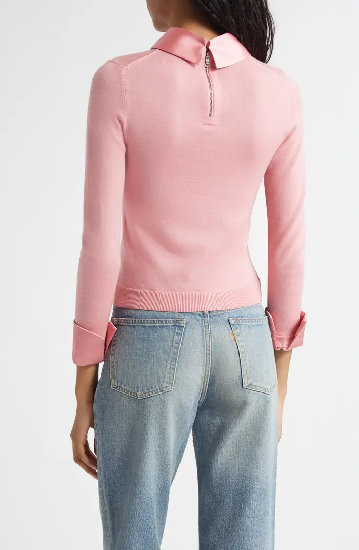 Porla Collared Mixed Media Silk Sweater | Nordstrom