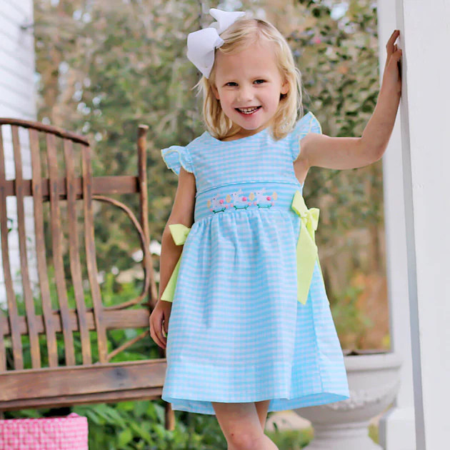 Hippity Hop Turquoise Bunny Smocked Beverly Dress | Classic Whimsy