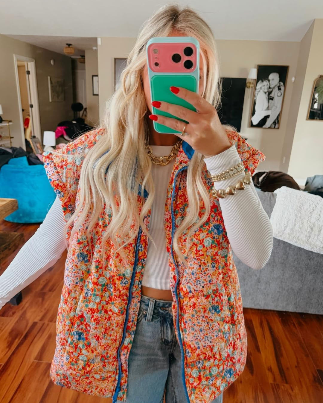 Womens Floral Plaid Oversized Puffer Vest Puffy Quilted Jackets Coat | Outerwear Fall Vest,Sleeve... | Amazon (US)