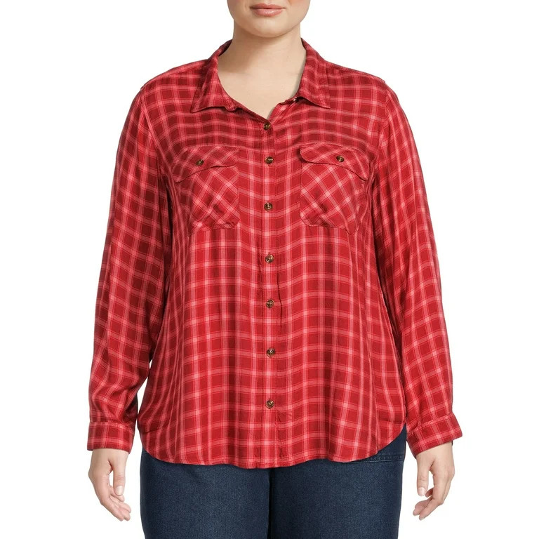 Terra & Sky Women's Plus Size Button-Up Shirt with Long Sleeves - Walmart.com | Walmart (US)