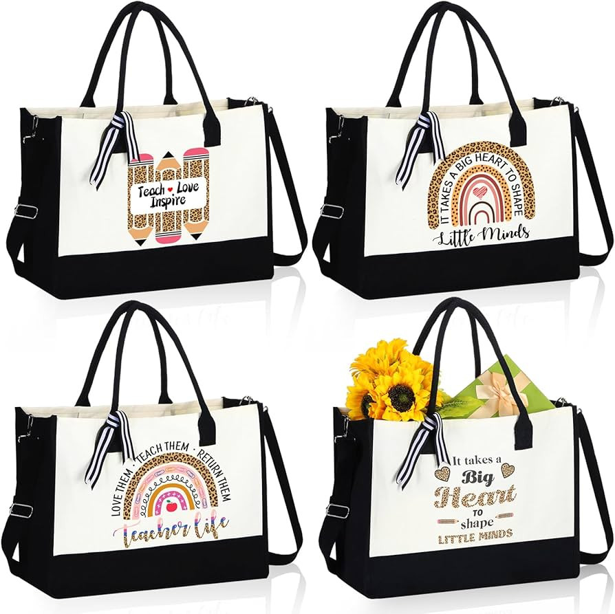 Mixweer 4 Pcs Teacher Appreciation Gifts Bags Teacher Canvas Tote Bags for Women Christmas School... | Amazon (US)