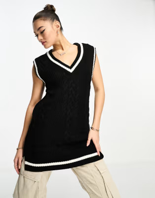 Threadbare Charlie cable knit vest in black | ASOS (Global)