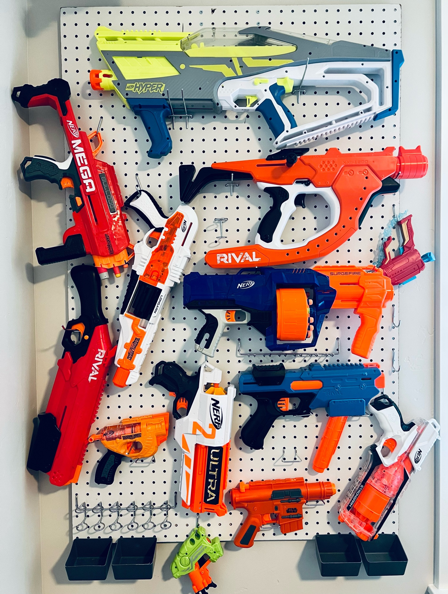 Made a quick and easy DIY nerf storage organization wall. It was super fast and took under 30 mins. And cost under $30 to make! 

Material used: 
Peg board hooks 
Peg Board 
1/2” plywood cut into French cleat (to leave room for the hooks)
Drywall Screws 
Tools Used: Ryobi Drill 

Great nerf storage ideas |nerf toys| nerf themed birthday party| nerf wall| nerf storage idea|nerf storage|nerf storage ideas peg board|nerf storage ideas diy|nerf storage wall|nerf storage ideas IKEA |nerf storage ideas wall|nerf storage pegboard| nerf storage ideas easy| nerf storage rack | nerf storage cabinet| nerf storage diy| nerf wall| nerf wall storage|nerf wall diy| nerf wall boy rooms|nerf wall pegboard |nerf wall ideas|nerf wall storage diy |nerf wall with lights|nerf wall display|nerf wall mount| nerf storage|nerf storage rack|nerf storage ideas|nerf storage wall |nerf storage solutions|nerf storage stock|nerf storage box|nerf storage unit|nerf storage rack diy| nerf wall storage| nerf wall rack|nerf wall mount |nerf wall ideas|nerf wall pegboard|nerf wall display. 

#LTKkids #LTKunder50 #LTKhome