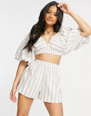 ASOS DESIGN beach short in neutral stripe print - part of a set | ASOS (Global)