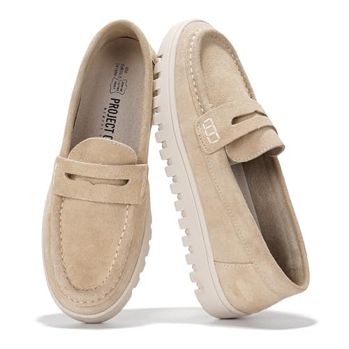 Project Cloud 100% Genuine Leather Loafers for Women – Memory Foam Insoles Slip On Shoes for Women – Lightweight Womens Shoes – Non Slip Womens Loafers (Filide1, Nude,8.5) | Amazon (US)