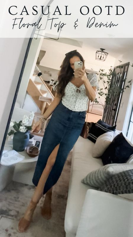Spring & Summer casual outfit. Also linking my living room details 🥰 

🏷️ neutral home , neutral decor , living room furniture , denim skirt , cute top , floral top with sleeves , daytime spring outfit , daytime summer outfit , midi skirt , cottage core top , coffee table , white coffee table , large arched mirror , leaning mirror , espadrilles

#LTKU #LTKHome #LTKFestival