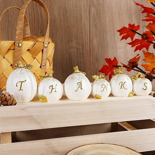 winemana Thanksgiving Pumpkins Set of 6, Fall Decor Resin Pumpkin, Thanks Tabletop Centerpieces T... | Amazon (US)