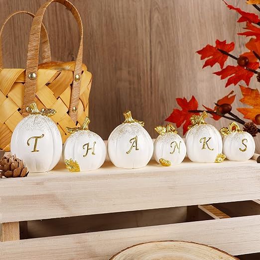 winemana Thanksgiving Pumpkins Set of 6, Fall Decor Resin Pumpkin, Thanks Tabletop Centerpieces T... | Amazon (US)