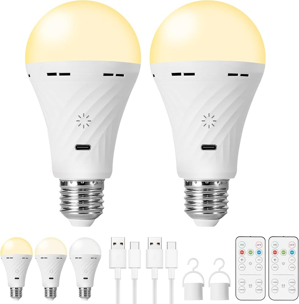 Magic Rechargeable Light Bulbs with Remote Control, 2Packs E26 Cordless Battery Operated Light Bu... | Amazon (US)