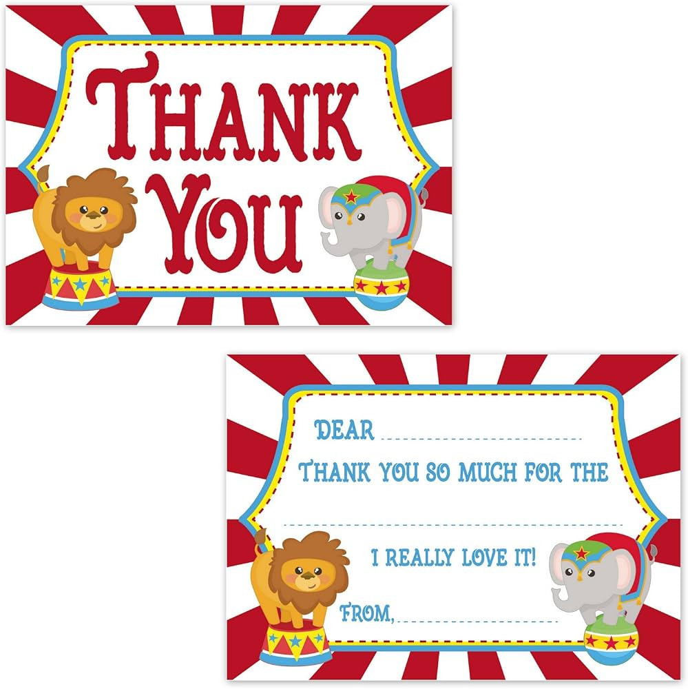 Carnival Circus Fill in the Blank Thank You Cards for Kids (20 Count with Envelopes) - Under the ... | Amazon (US)