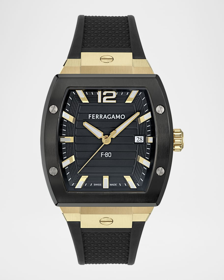 Ferragamo Men's F80 42mm IP Yellow Gold PU-Strap Watch | Neiman Marcus