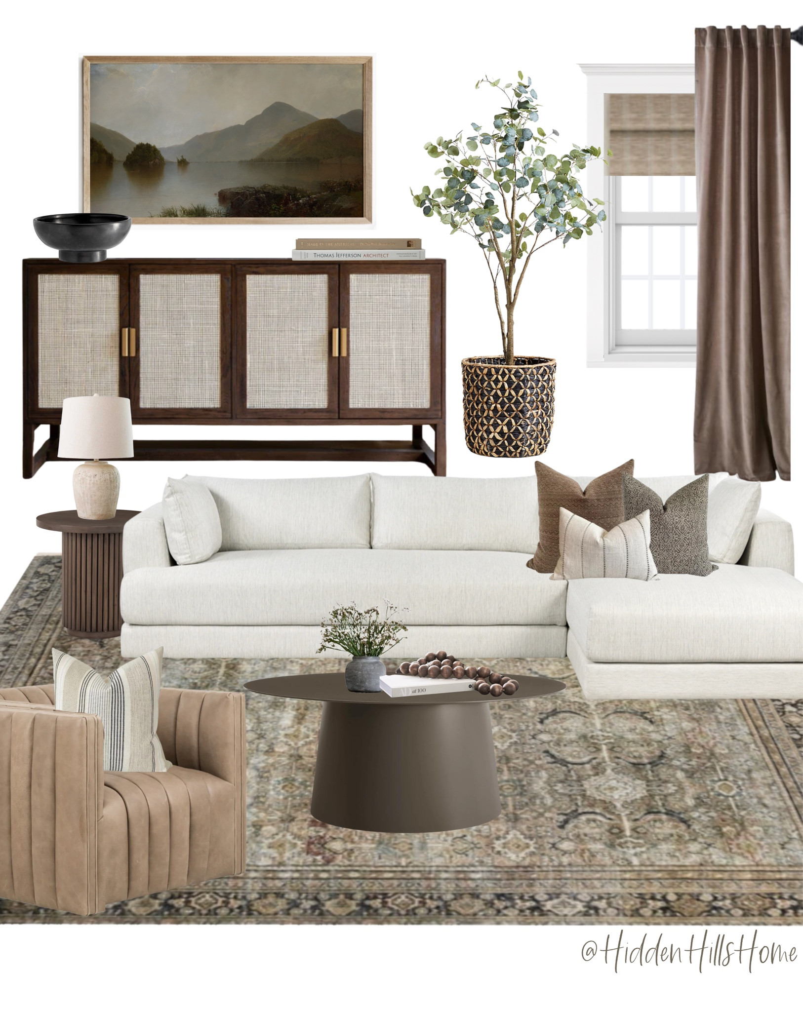 Living room decor, home decor, sectional sofa, leather swivel chair, moody living room Inspo, coffee table, living room mood board, family room #livingroom #moodboard #homedecor #sectional 

#LTKhome #LTKsalealert #LTKfamily