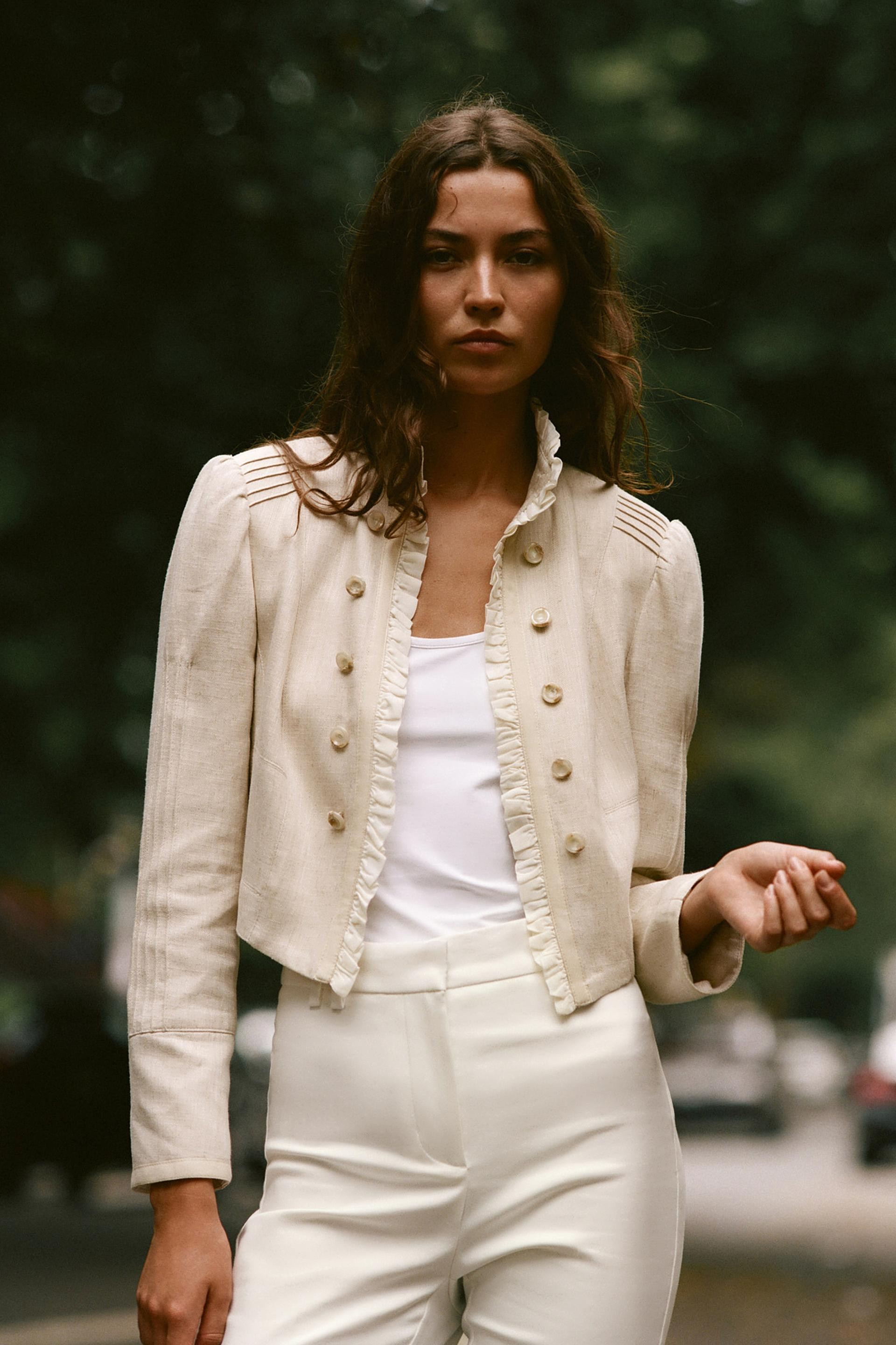 Zara - Short Ruffled Blazer - Light Beige - M - Woman | Zara US