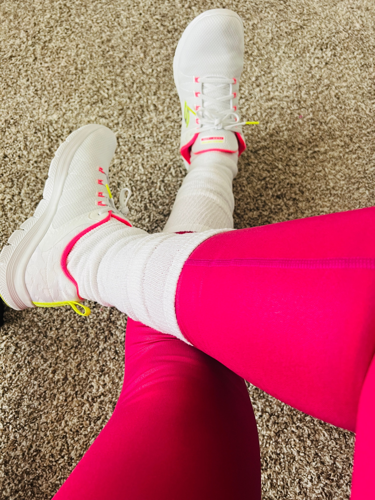 My go to workout shoe combo! I love tall, white socks with white sneakers and a pop of color! These are the best slouchy socks I found and get 12 of them for under $20! Run and grab these! 

Workout shoes, workout socks, bright sneakers, white sneakers, slouchy socks, pink workout leggings

#LTKFind #LTKstyletip #LTKfit