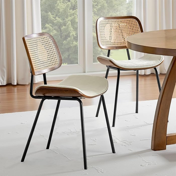 HULALA HOME Rattan Dining Chairs Set of 2, Farmhouse Kitchen Upholstered Dining Room Chairs with ... | Amazon (US)
