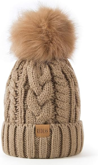 REDESS Women Winter Pompom Beanie Hat with Warm Fleece Lined, Thick Slouchy Snow Knit Skull Ski C... | Amazon (US)