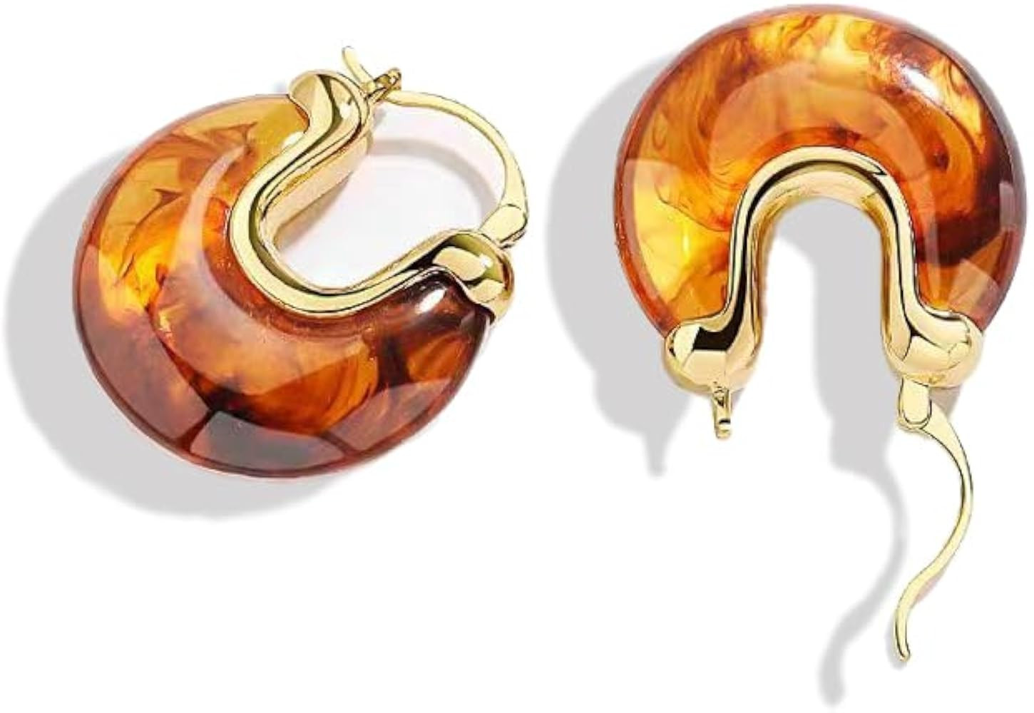 Amazon.com: Gold Amber Hoop Earrings For Women Trendy,18K Gold Plated Chunky Dangle Fossilized Tr... | Amazon (US)