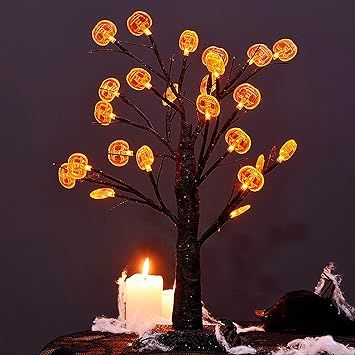 Twinkle Star 24 LED Lighted Halloween Tree, Battery Operated Birch Tree with 24 DIY Pumpkins , In... | Amazon (US)